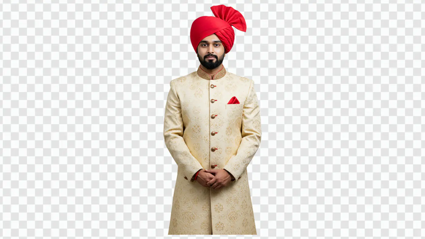 Regal Indian Groom in Beige Sherwani PNG Clipart