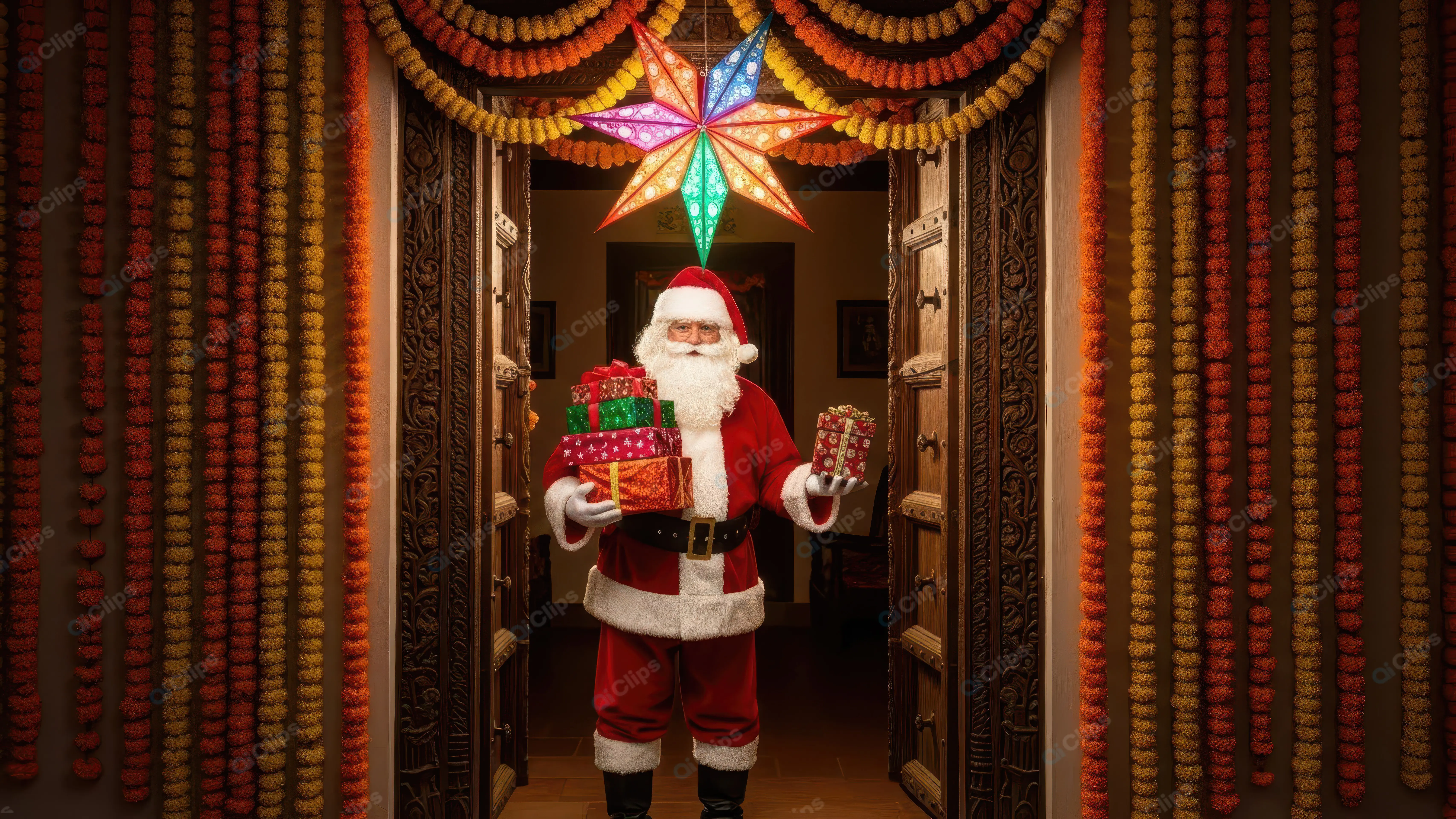 Santa Claus's Festive Welcome at an Indian Home