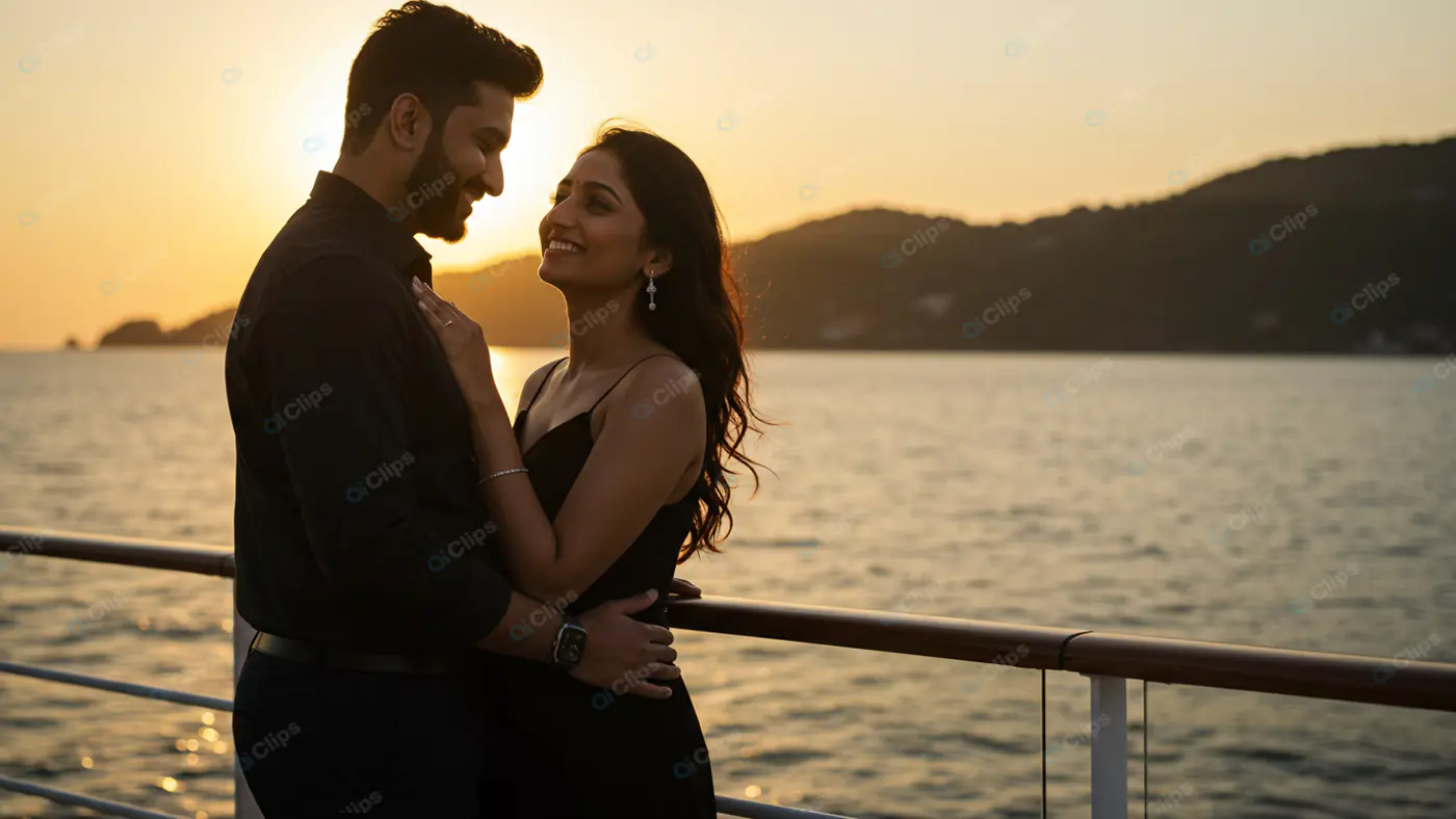 Elegant Couple's Sunset Yacht Moment