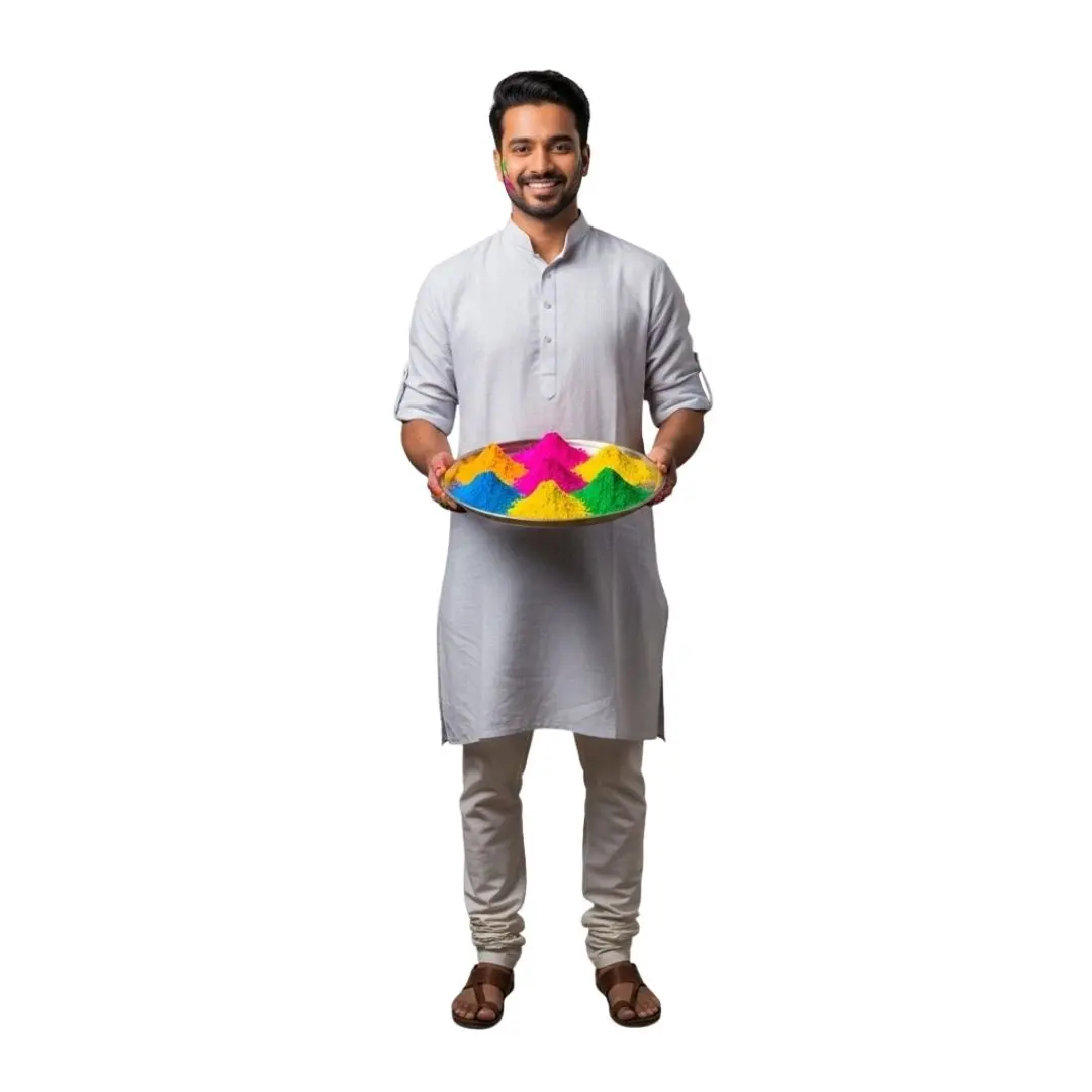Indian Man Holding Holi Festival Colors Plate PNG Clipart