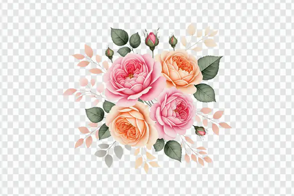 Romantic Pink and Peach Rose Arrangement PNG