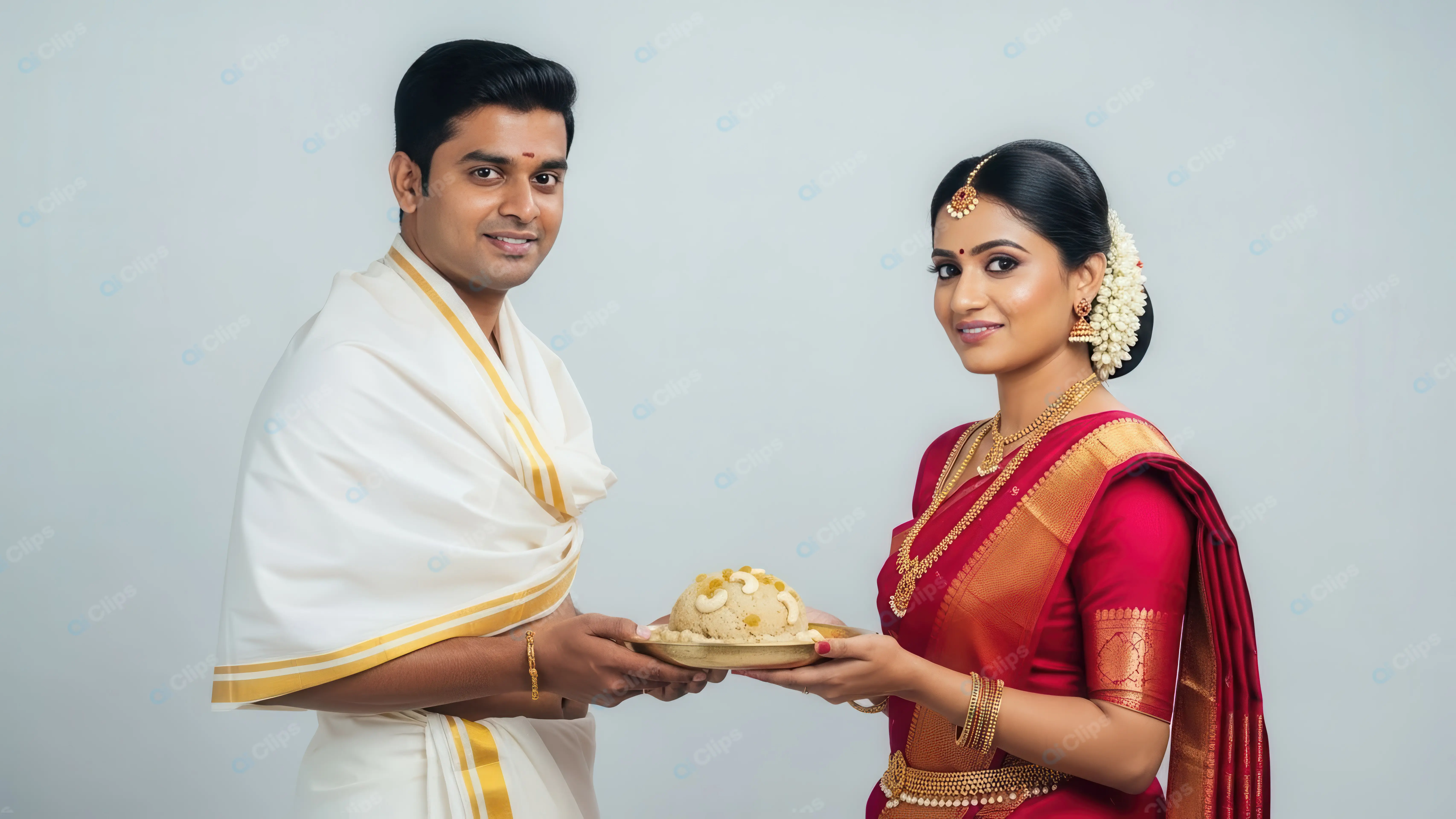 South Indian Couple Presenting Festive Pongal