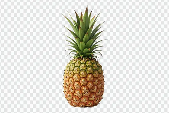 Fresh Ripe Tropical Pineapple with Green Leaves PNG