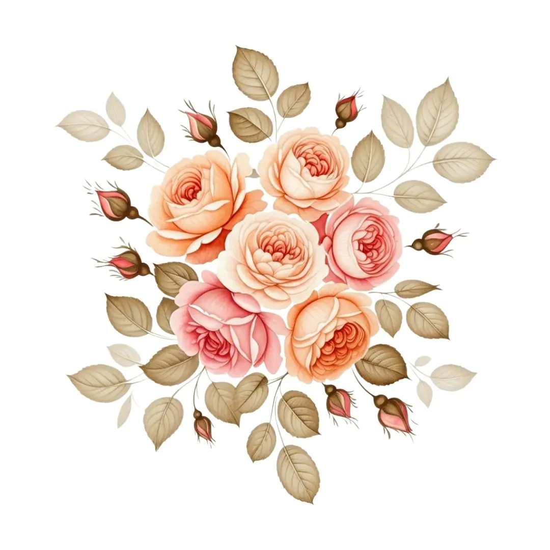 Elegant Peach Rose Bouquet Watercolor PNG Clipart
