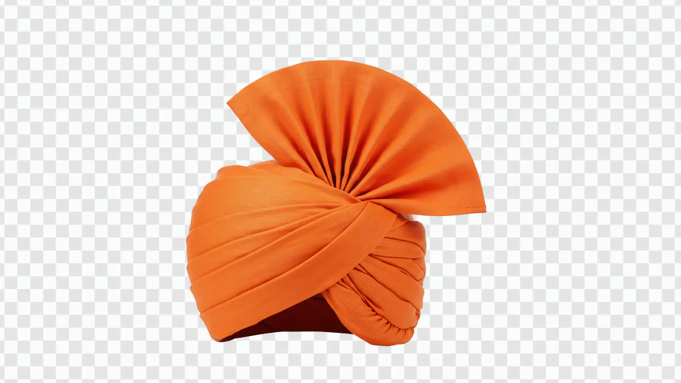 Traditional Orange Turban with Pleated Fan PNG
