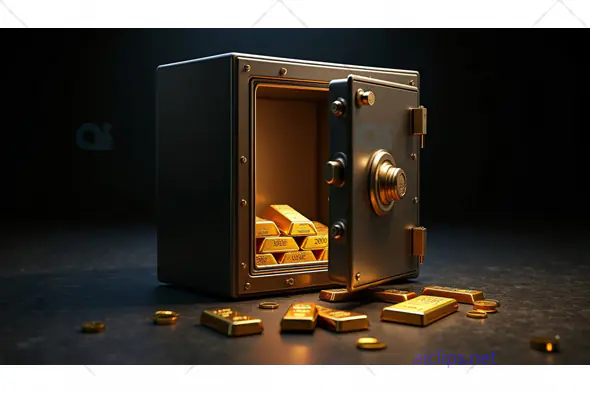 Open Safe with Gold Bars and Coins