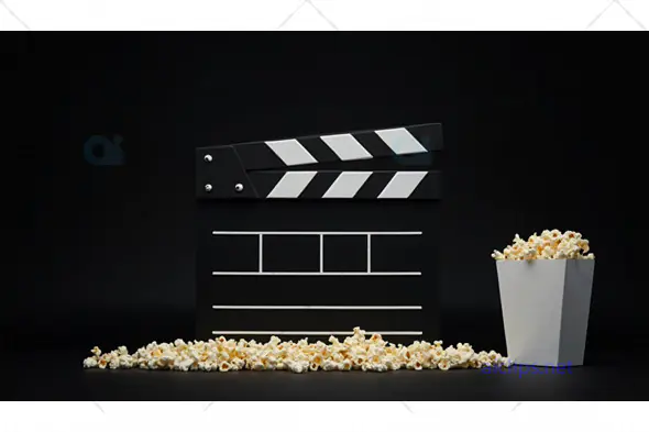 Film Clapperboard with Spilled Popcorn