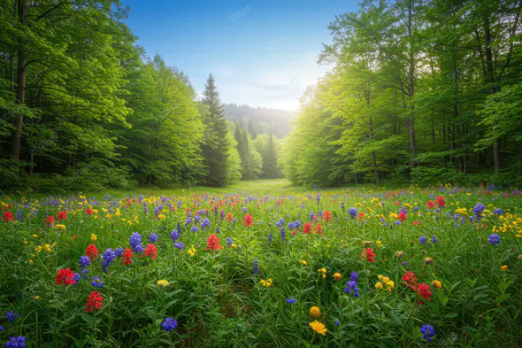 Vibrant Wildflower Forest Glade