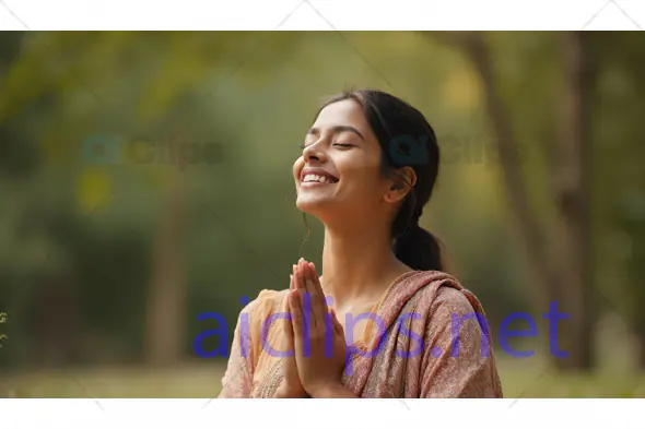 Young Woman in Namaste Pose Outdoors