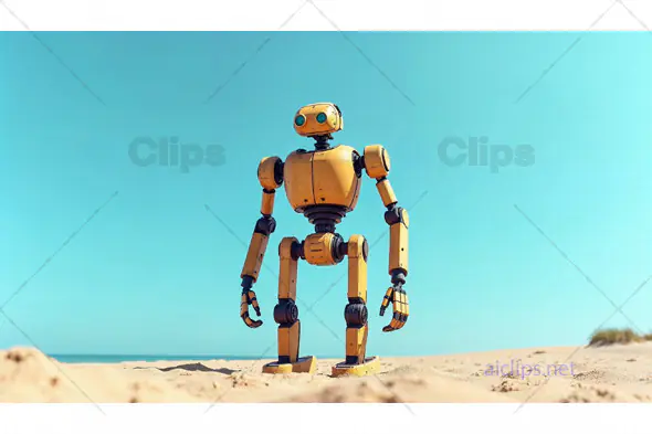 Yellow Robot on Beach