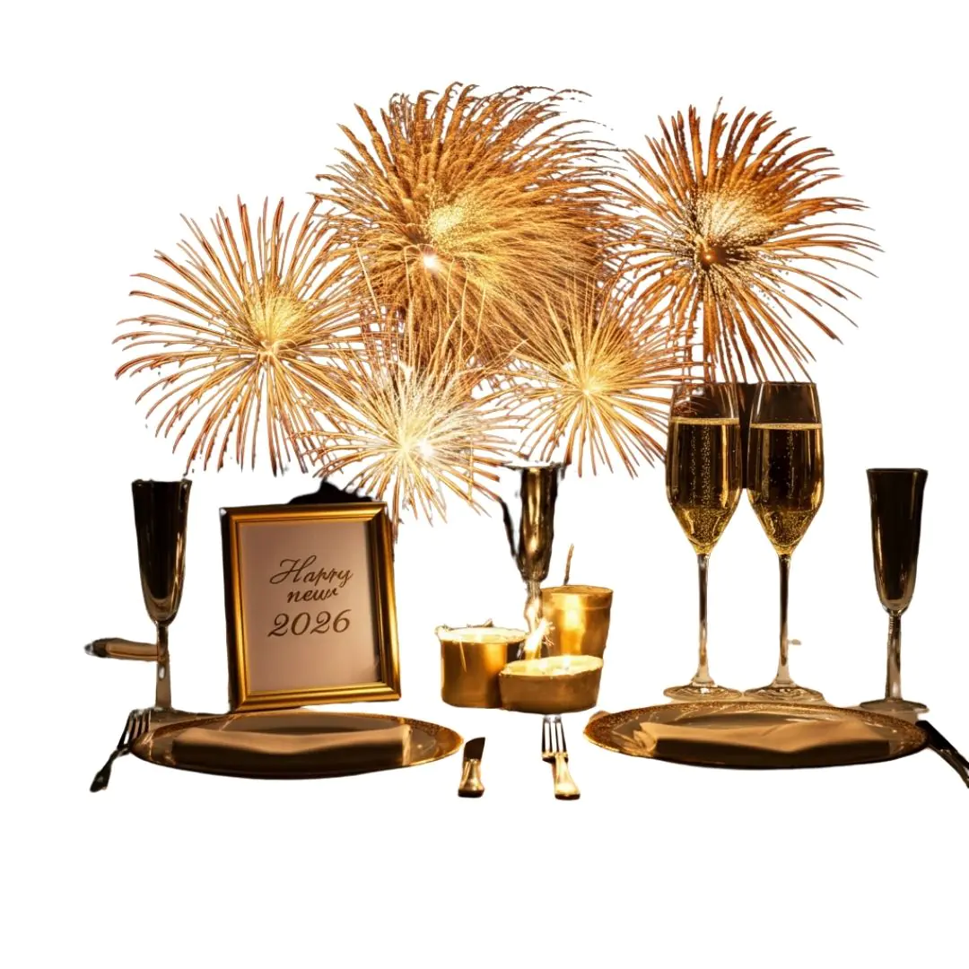 Glamorous 2026 Fireworks Champagne Celebration PNG Clipart