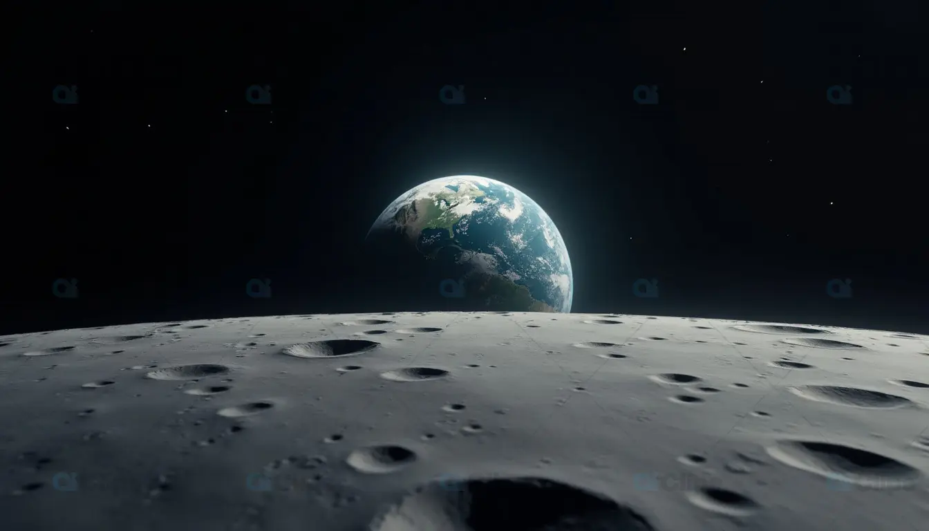 Earth Rising Over Moon Horizon