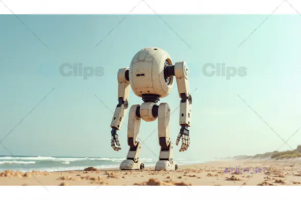 Futuristic Robot on Beach