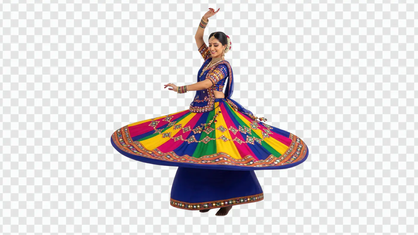 Graceful Garba Dancer Spinning Vibrant Traditional Lehenga