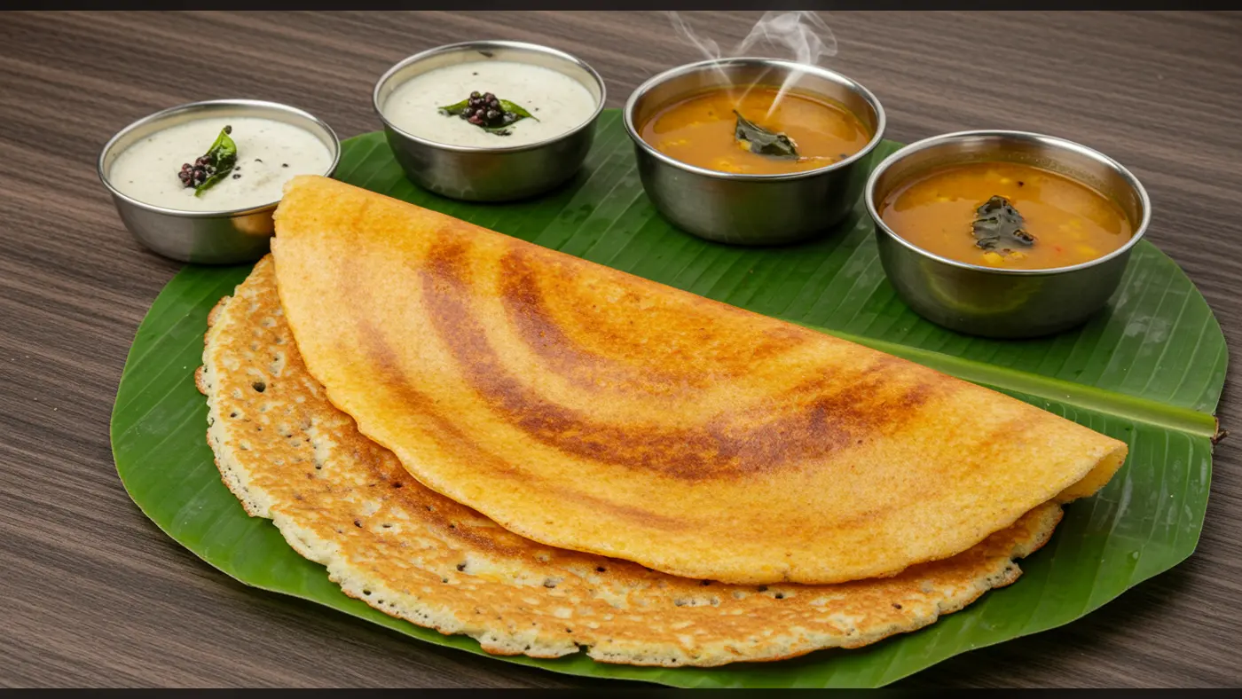 Crispy Dosa with Twin Chutneys and Double Sambar | AIClips