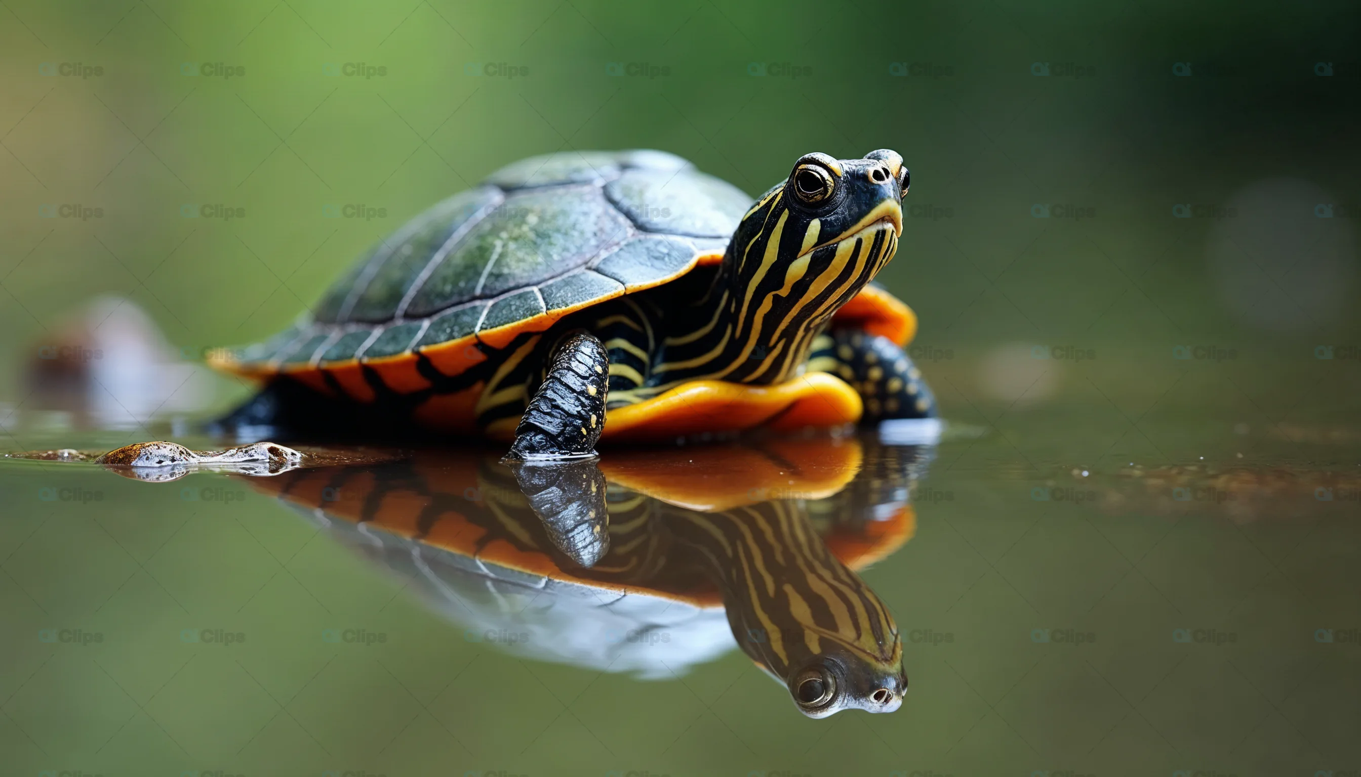 Painted Turtle by Water Reflection