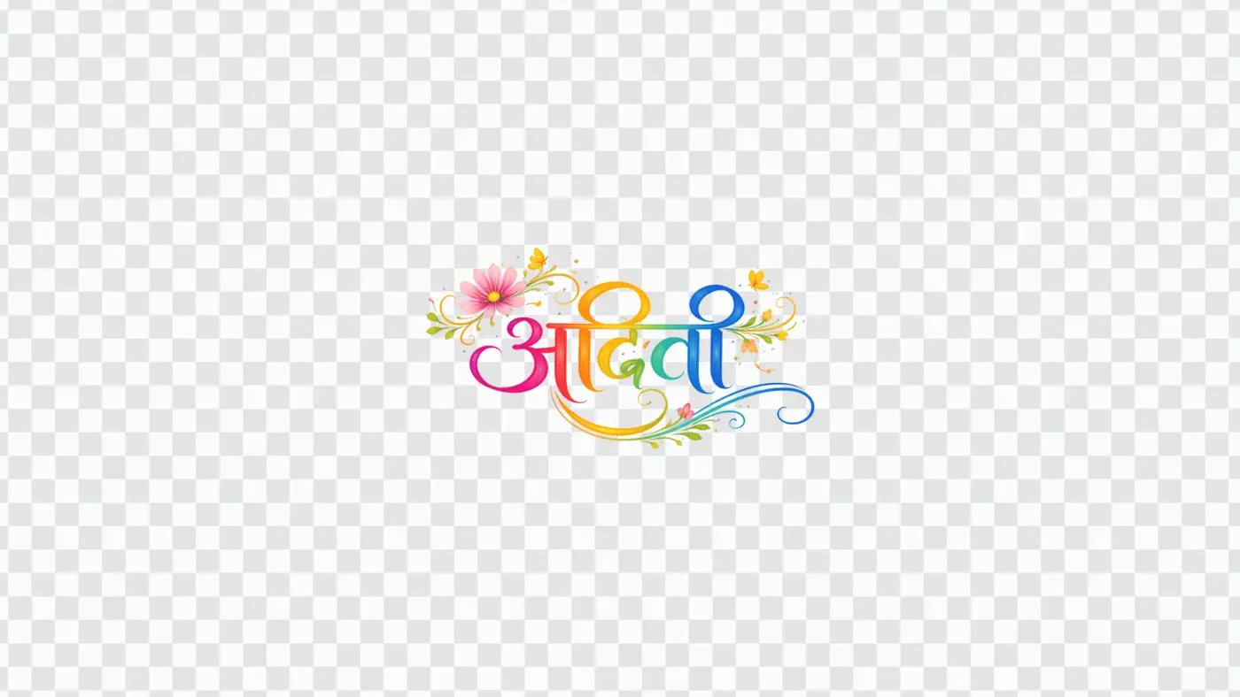Artistic Aadvi Hindi Typography with Ornate Florals PNG