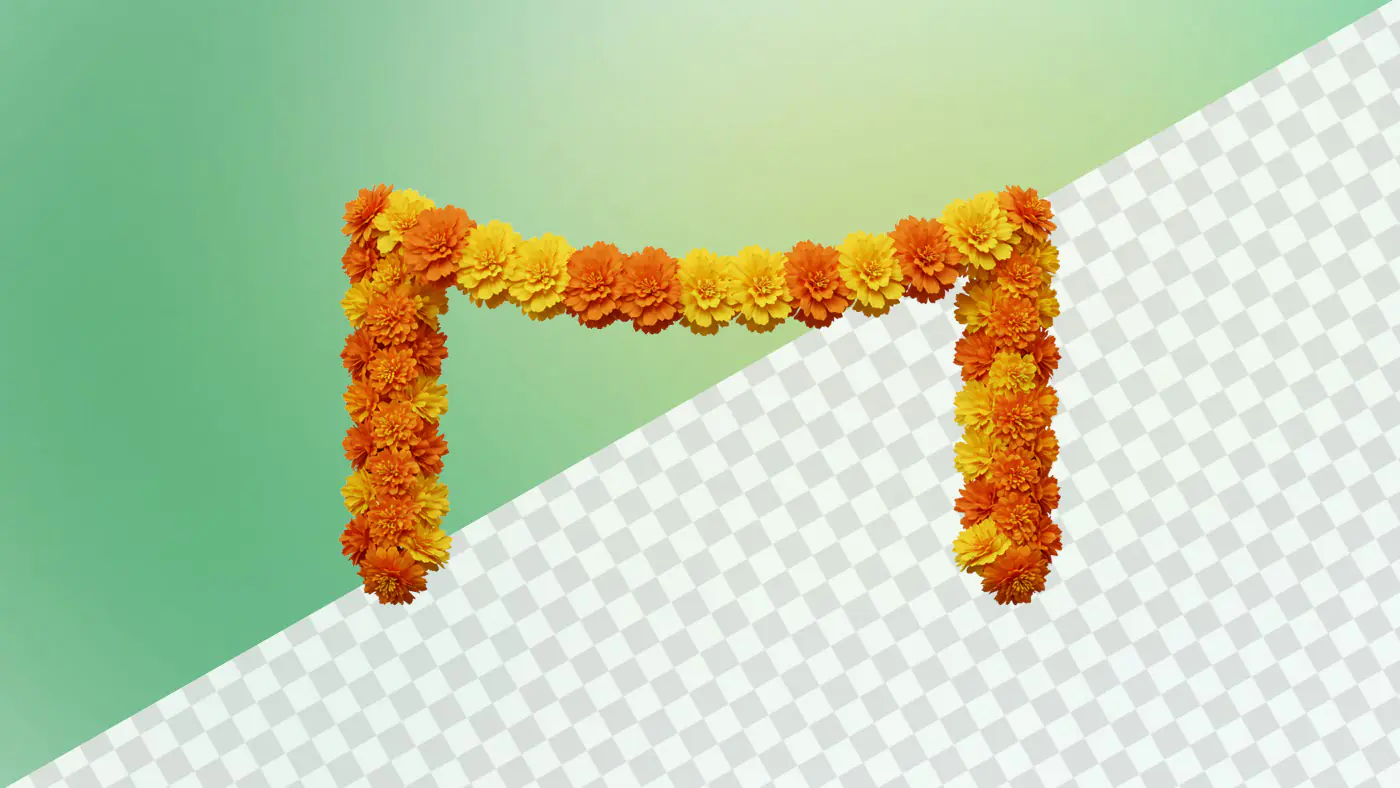 Vibrant marigold flower garland in orange and yellow