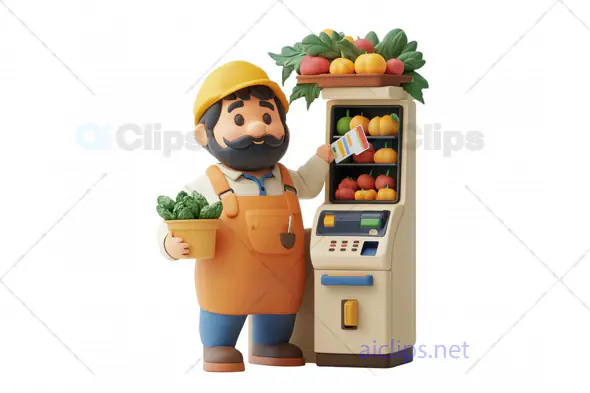 3D Farmer Using Self-Checkout with Fresh Produce