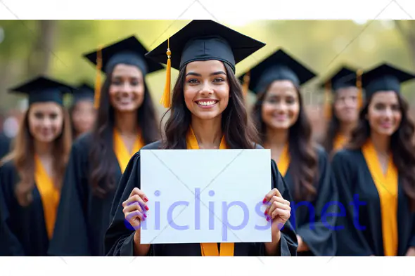 Graduation Ceremony with Student Holding Blank Sign
