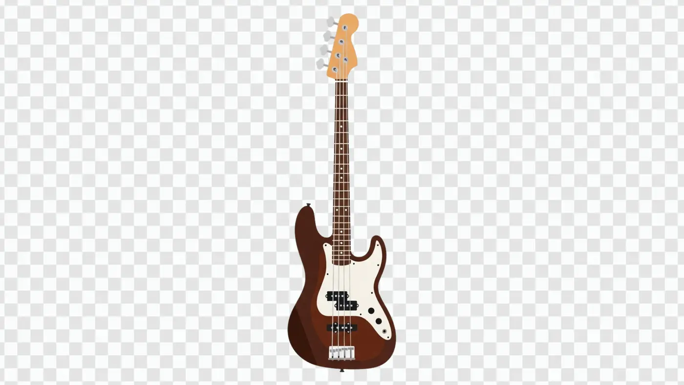 Classic Brown Electric Bass Guitar Illustration Clipart PNG