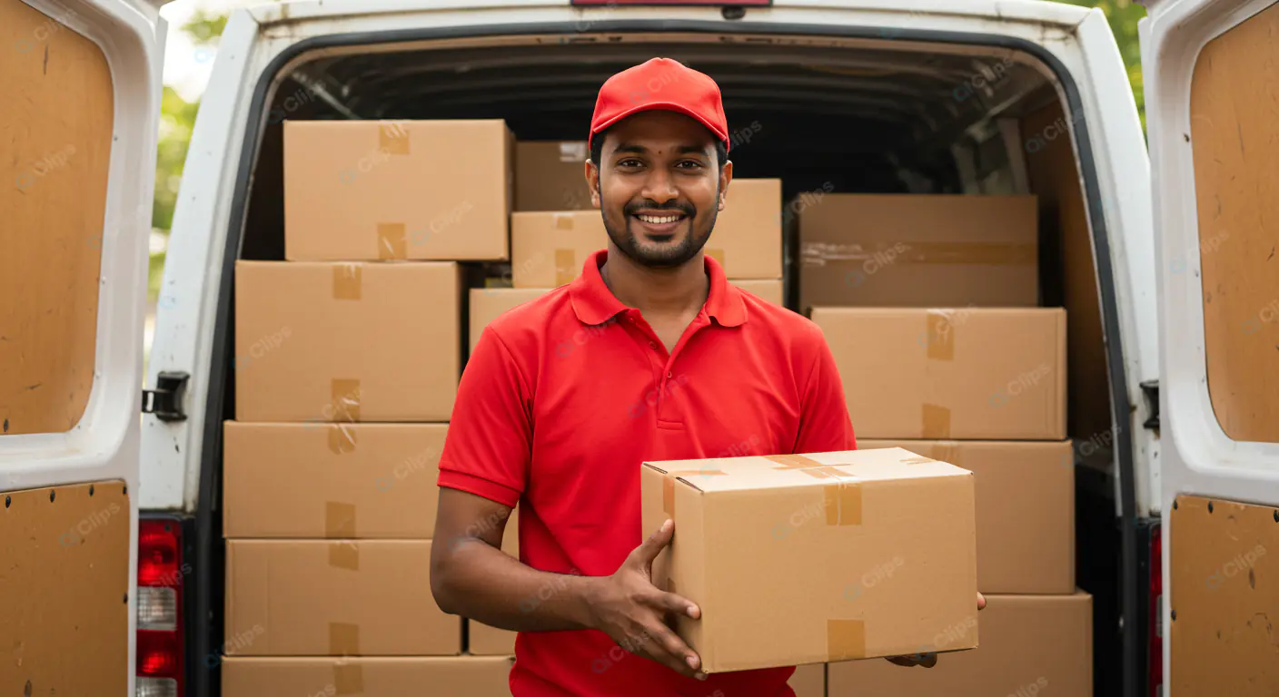 Cheerful Delivery Man with Parcels