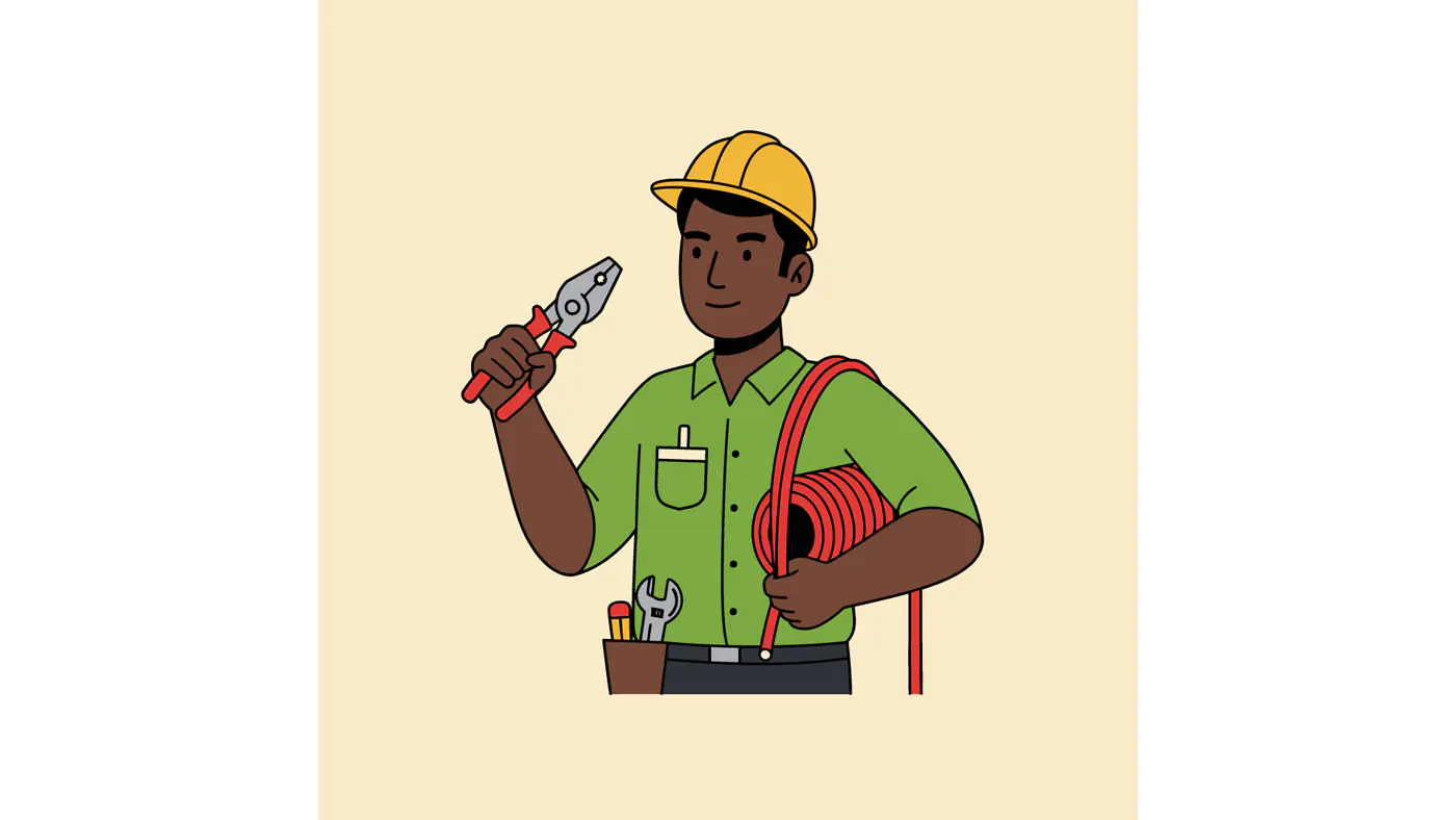 Cheerful Electrician Vector Illustration