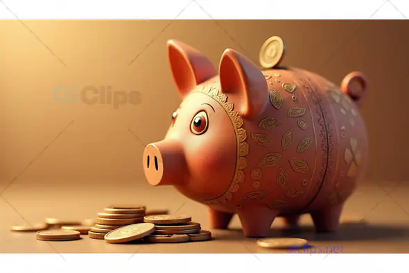 Traditional Piggy Bank with Coins - Symbol of Savings and Wealth