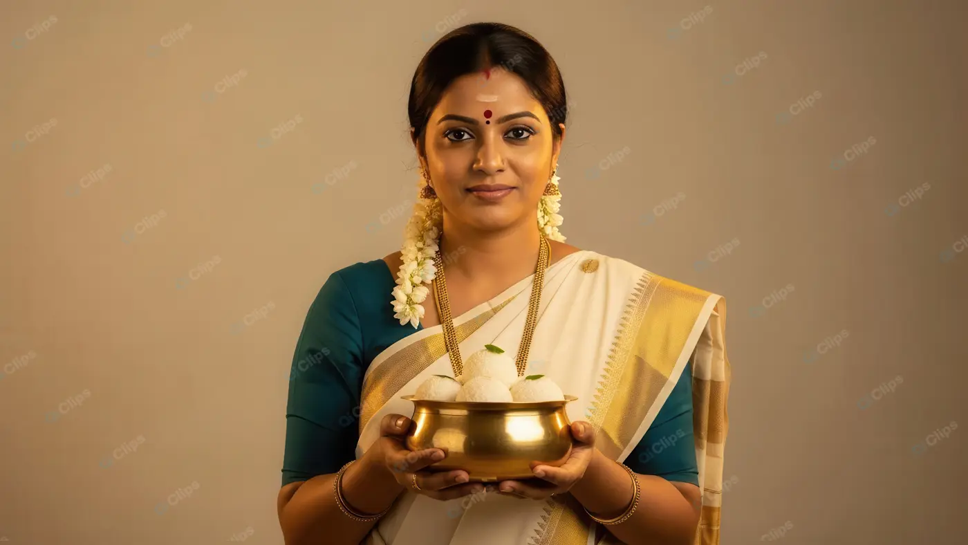 South Indian Woman Offering Festive Sweets