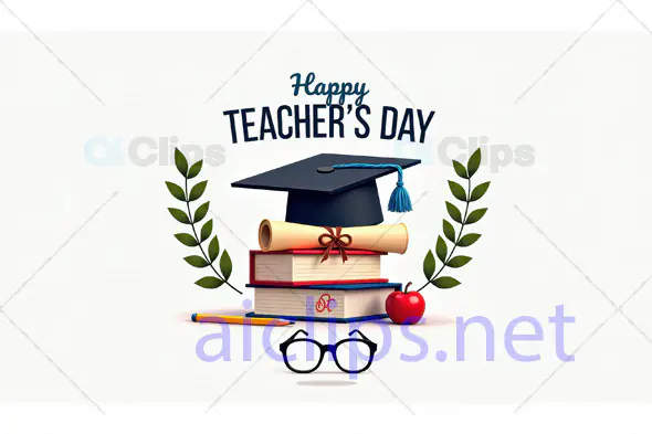 Happy Teacher's Day Card with Books and Graduation Cap