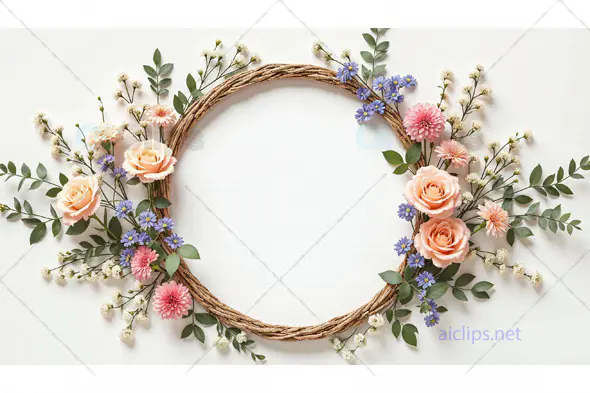 Pastel Floral Wreath with Roses and Wildflowers