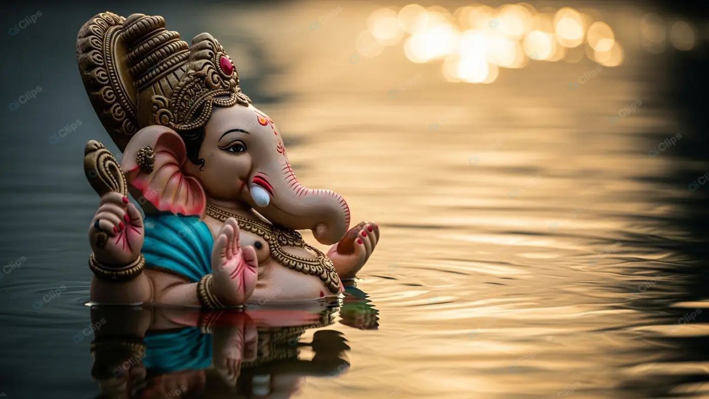 Ganesha Idol in Golden Waters