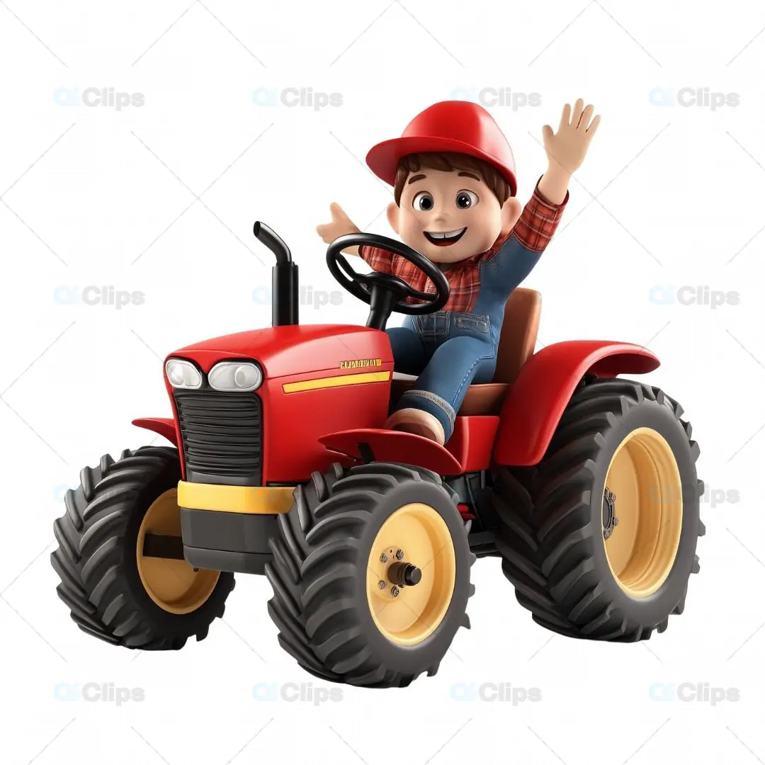 3D Farmer Boy on Red Tractor