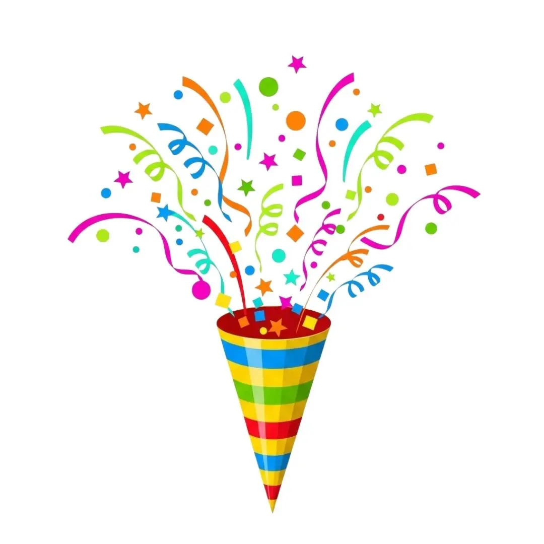 Exploding Striped Party Popper with Colorful Confetti Clipart PNG