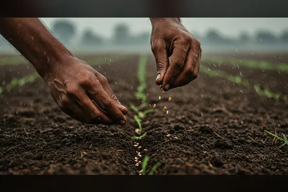 Indian Farmer Sowing Seeds by Hand in Rain | Rural Agriculture by AIClips