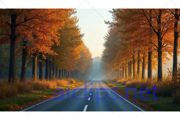 Autumn Tree-Lined Road Scene