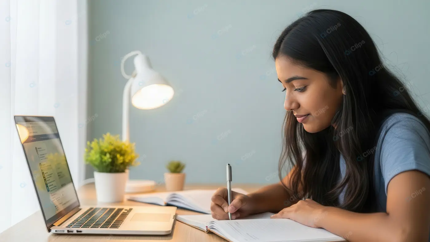 Focused Study at Home Desk
