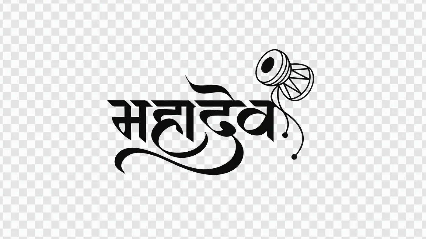 Mahadev Hindi Calligraphy with Damru Art Clipart PNG
