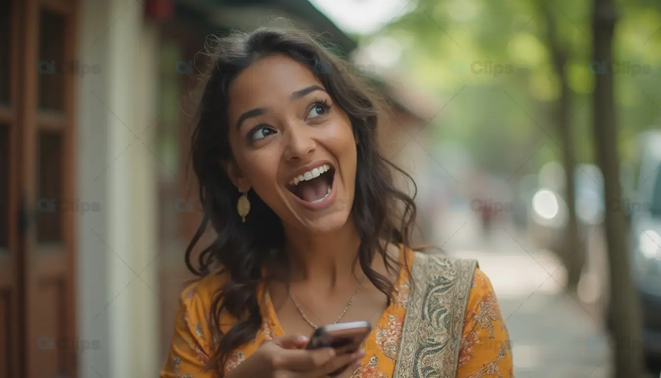 Excited Woman with Smartphone