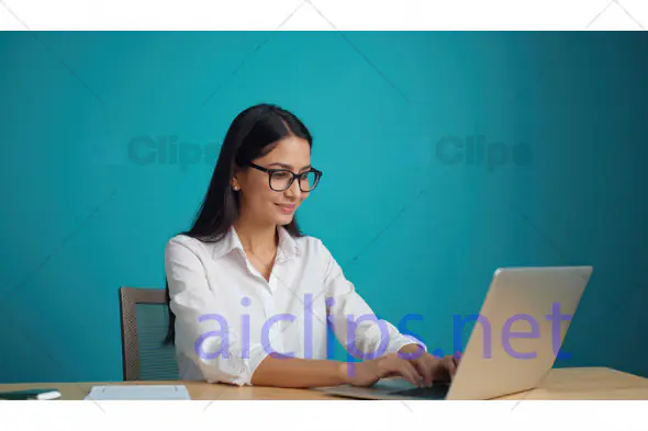 Woman in Glasses Working on Laptop