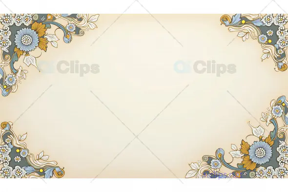 Vintage Floral Border Design with Gold and Blue Accents