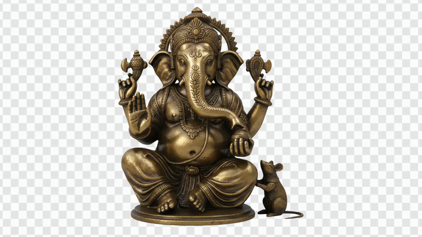 Antique Bronze Ganesha with Devoted Mouse PNG