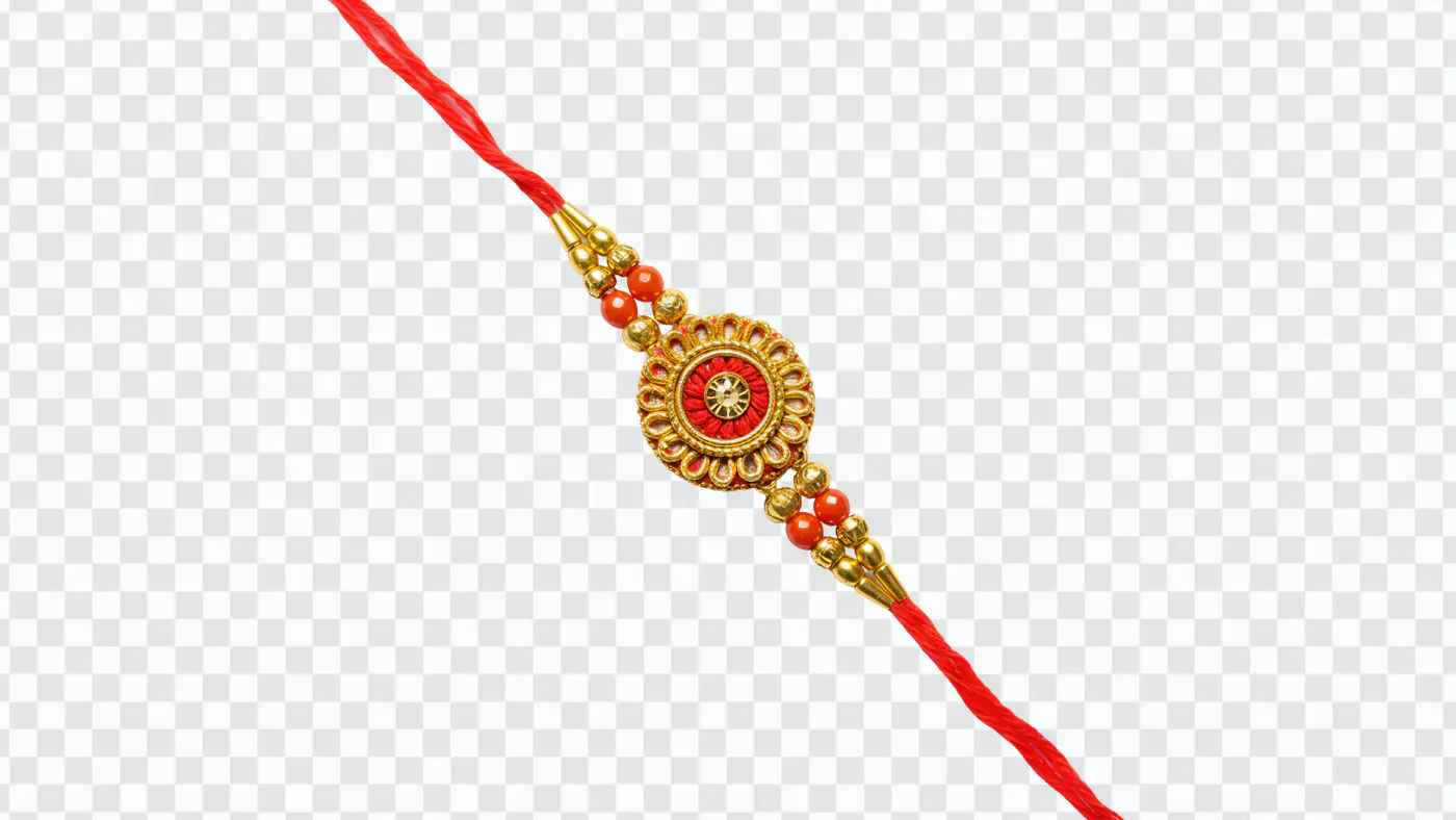 Ornate Golden Rakhi Bracelet Festival Jewelry PNG