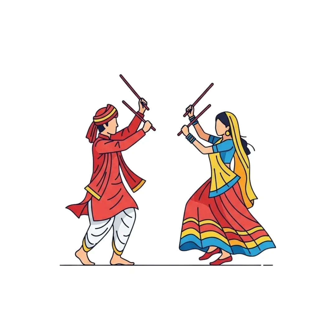 Colorful Dandiya Dancers Performing Traditional Indian Celebration
