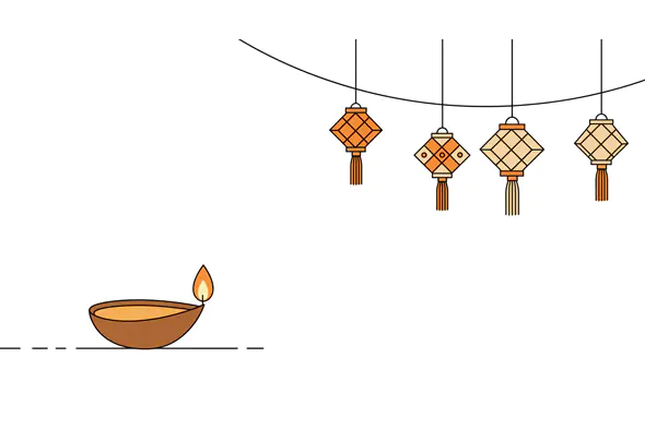 Diwali Lanterns and Diya Vector