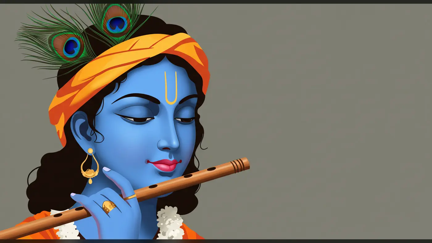 Minimal Lord Krishna Playing Flute – Vector Style Devotional Portrait