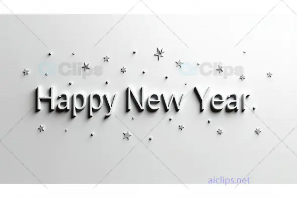 Happy New Year Silver Text with Stars