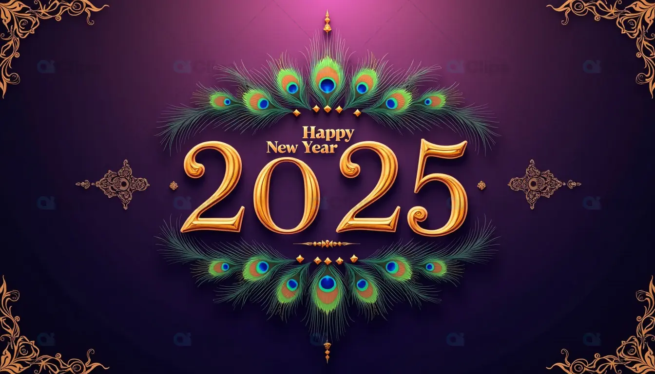 Happy New Year 2025 with Elegant Peacock Feather Motif