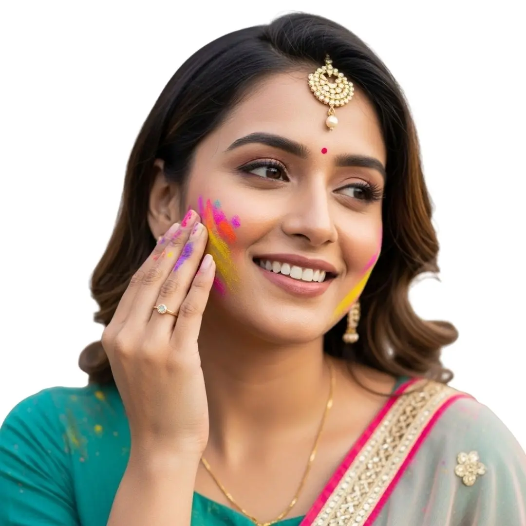 Smiling Indian Woman Celebrating Holi Festival PNG Clipart