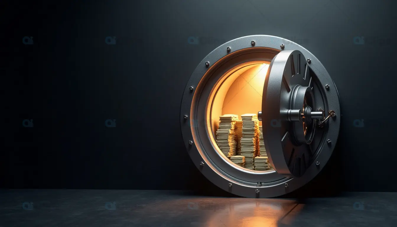 Open Bank Vault Filled with Gold Coins